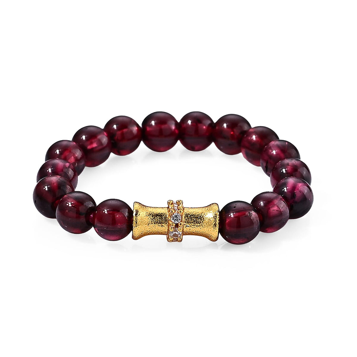 Red Garnet Beaded Ring in Goldtone (Adjustable) 10.00 ctw