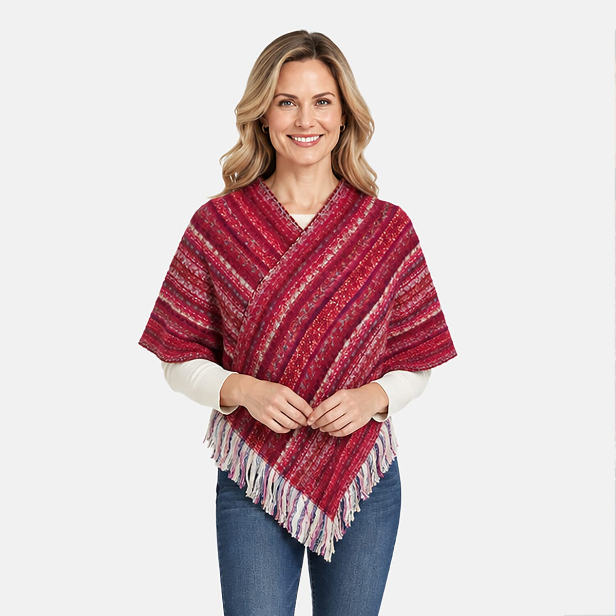 La Marey Red Striped Pattern Shawl