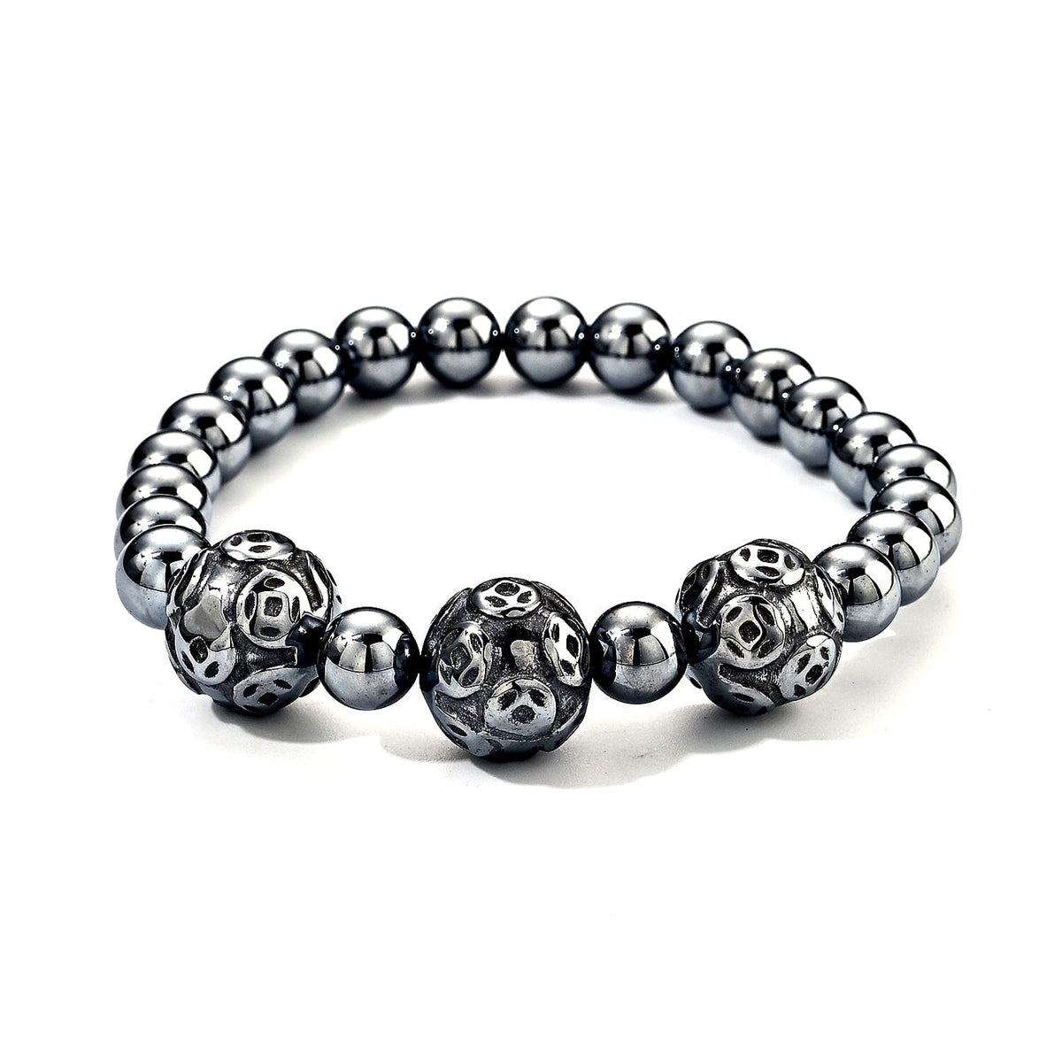 Terahertz Round Carved Beaded Stretch Bracelet 80.00 ctw
