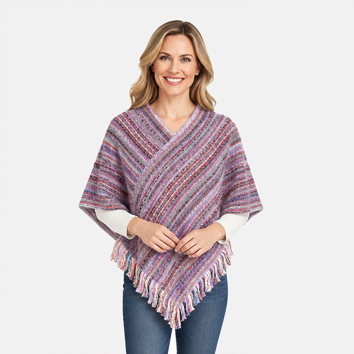 La Marey Red Striped Pattern Shawl