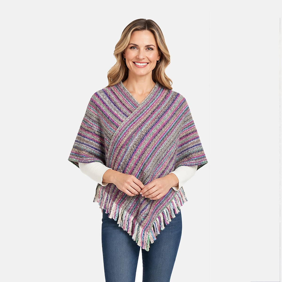 La Marey Red Striped Pattern Shawl