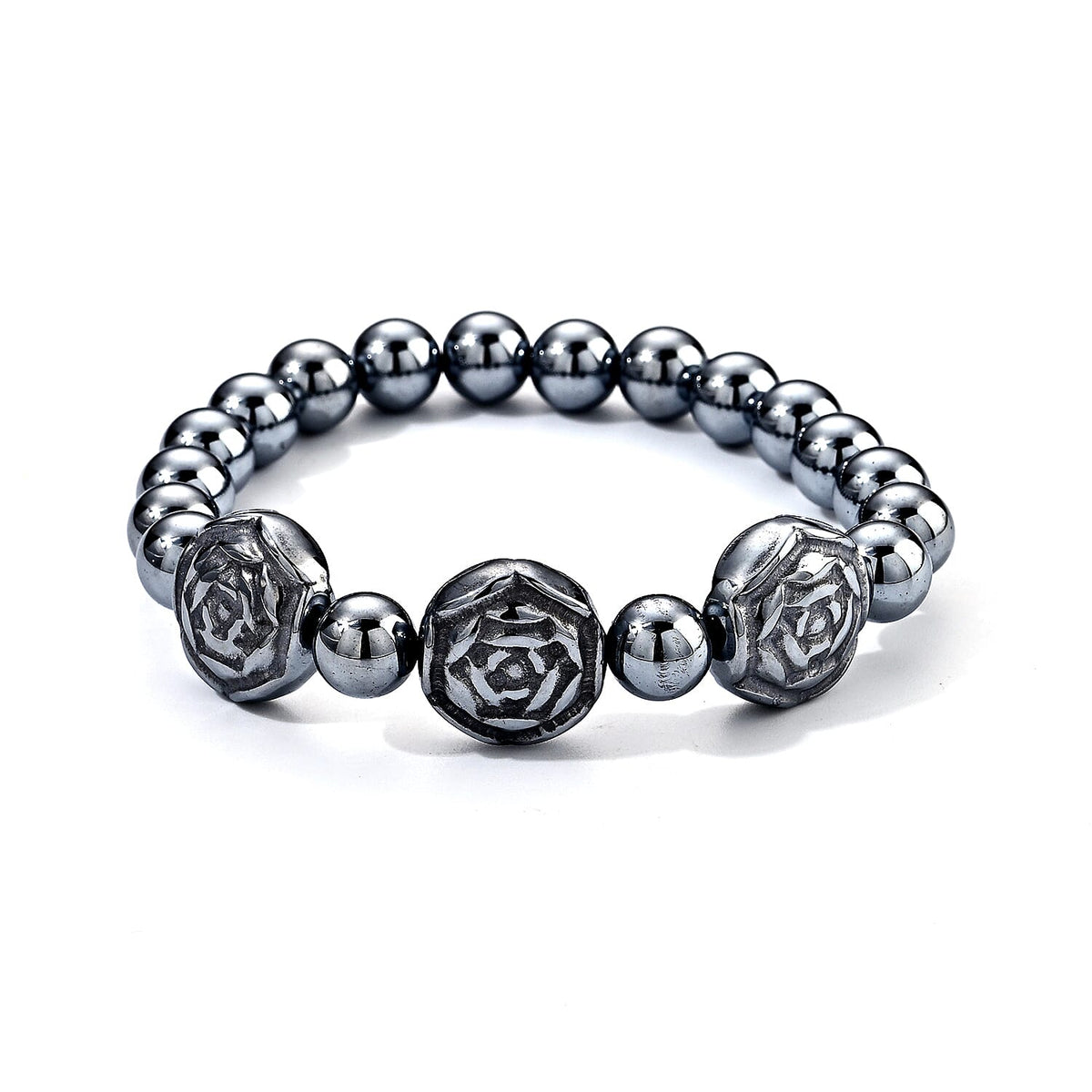 Terahertz Round Carved Beaded Stretch Bracelet 80.00 ctw