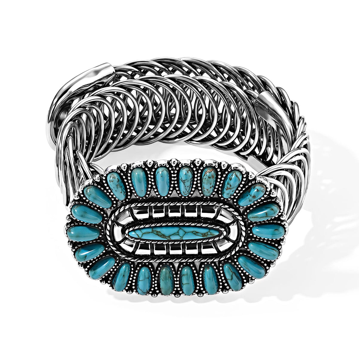 Blue Howlite 3.00 ctw Blooming Flowers Bangle Bracelet in Silvertone (6-8 In)