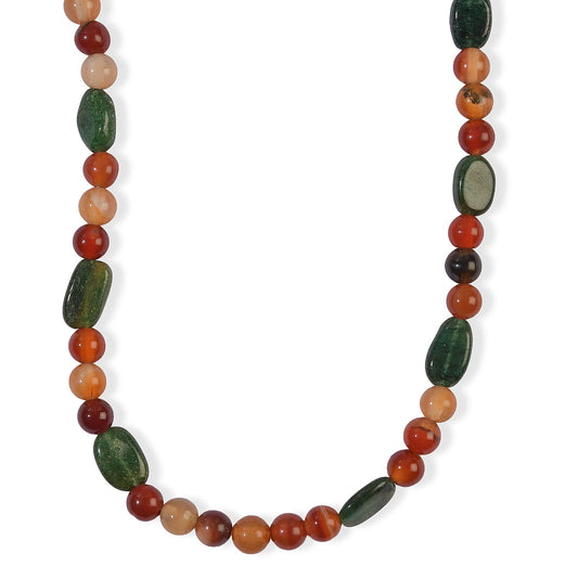 EverTrue Carnelian and Green Aventurine 125.00 ctw Necklace (18 Inches) in Platinum Bond