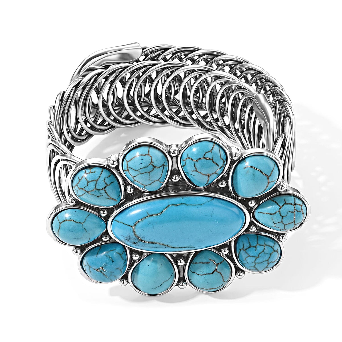 Blue Howlite 30.00 ctw Bangle Bracelet in Silvertone (6-8 In)