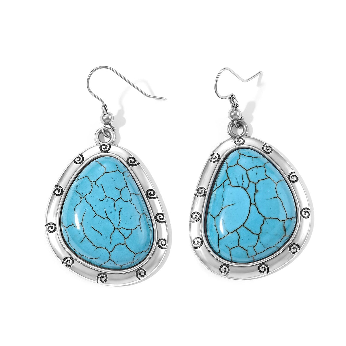 Blue Howlite 40.00 ctw Blooming Flower Earrings in Silvertone