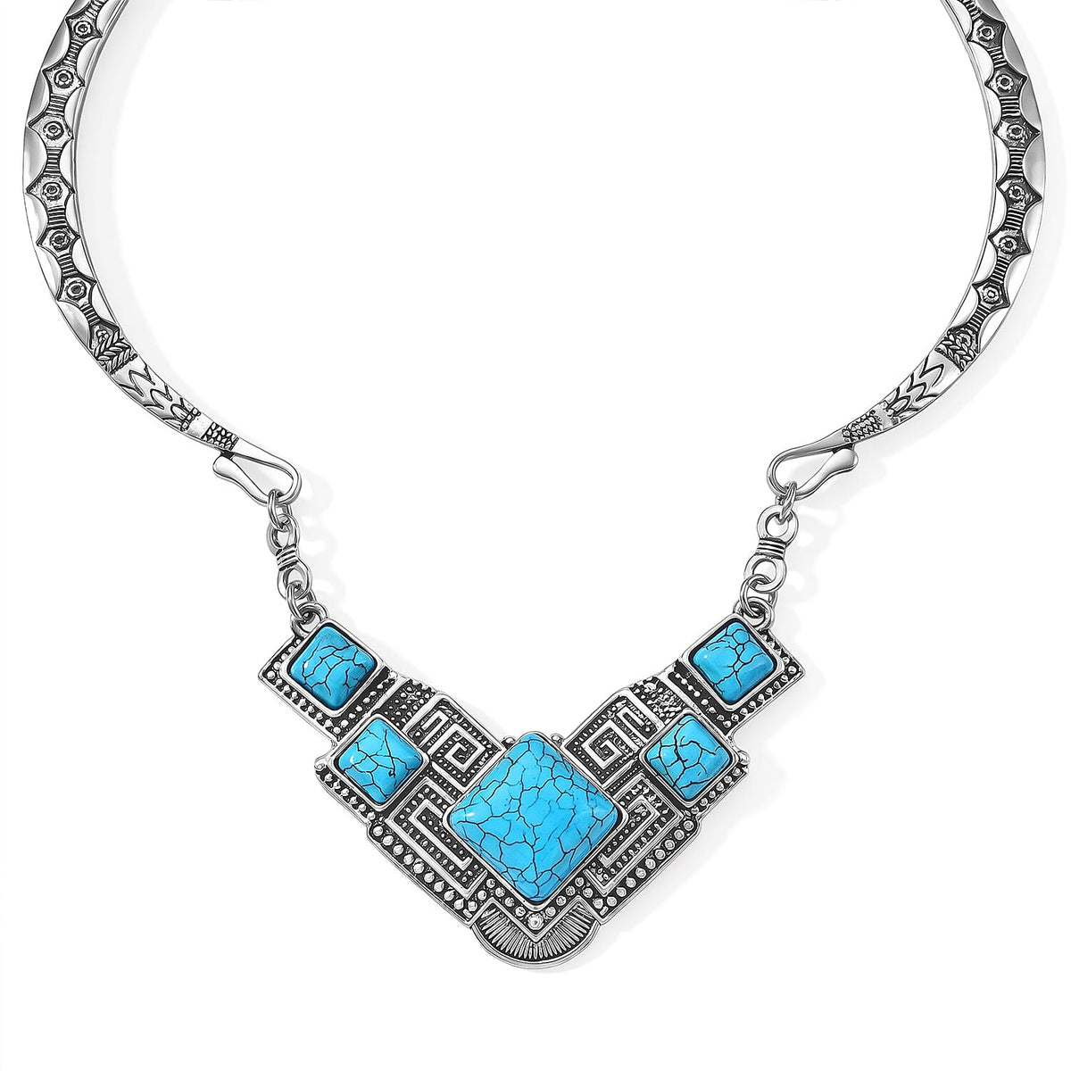 Blue Howlite 40.00 ctw Necklace (16.5-19.5 Inches) in Silvertone