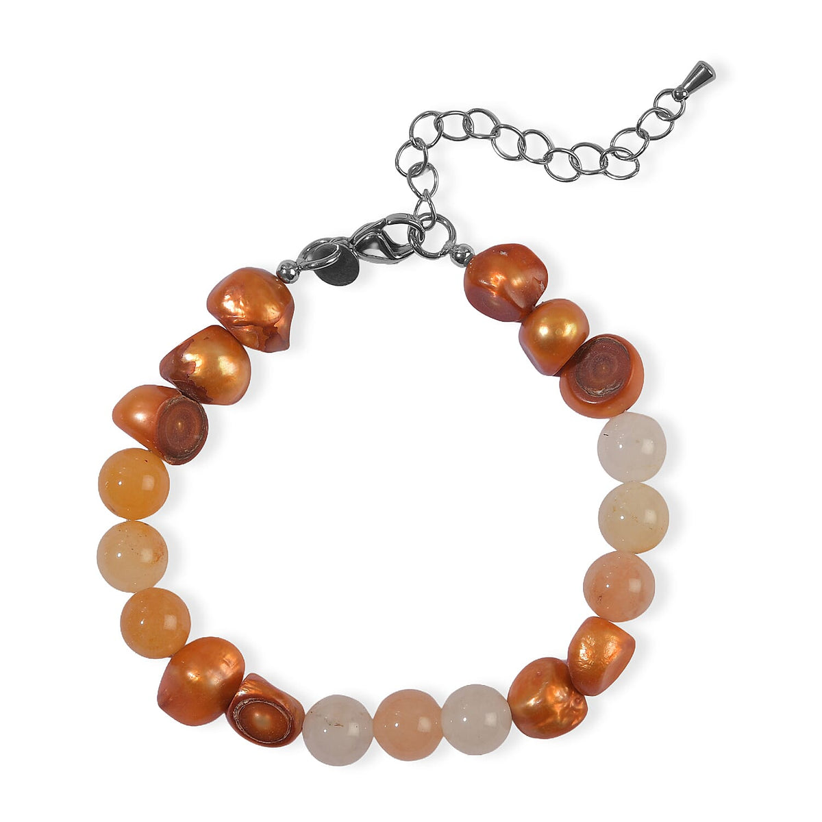 EverTrue Serpentine and Orange Pearl 38.00 ctw Bracelet in Stainless Steel (7.25-9.25In)