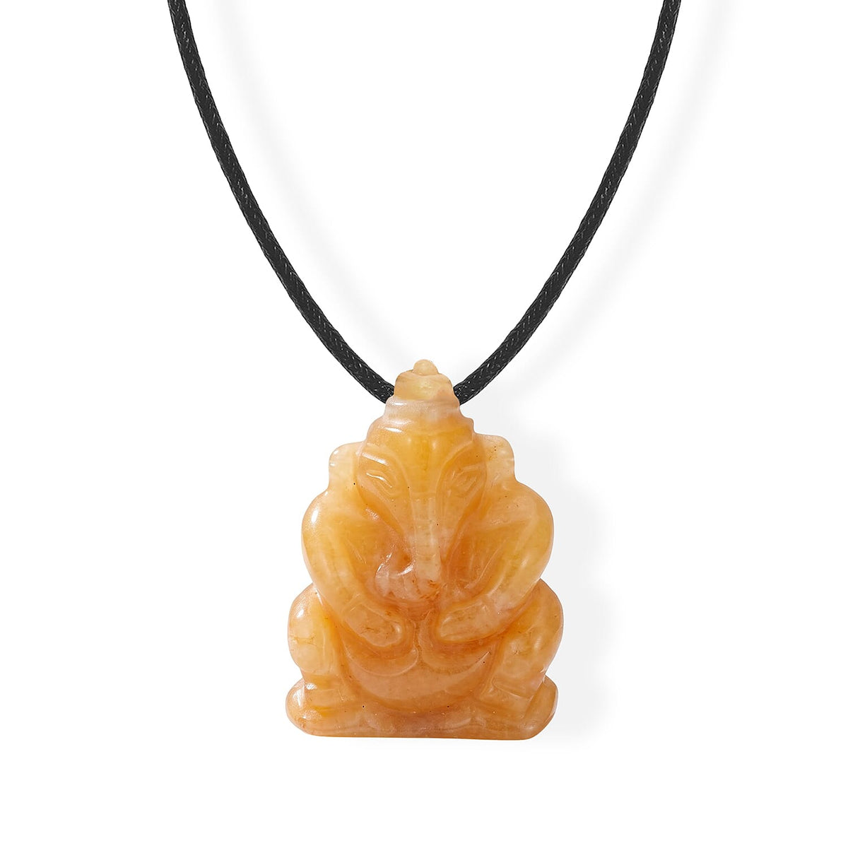 Yellow Jade 109.00 ctw 1.5 Carved Genish Necklace (16-19 Inches) in Silvertone