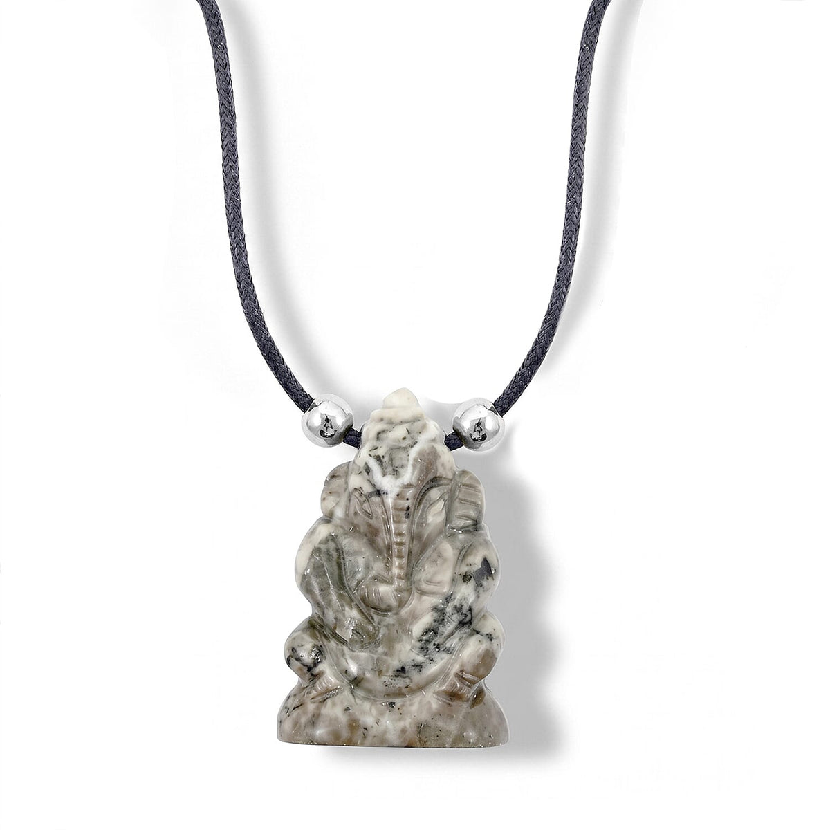 Fossilized Agate Carved Genish Necklace (16-19 Inches) in Silvertone 109.00 ctw