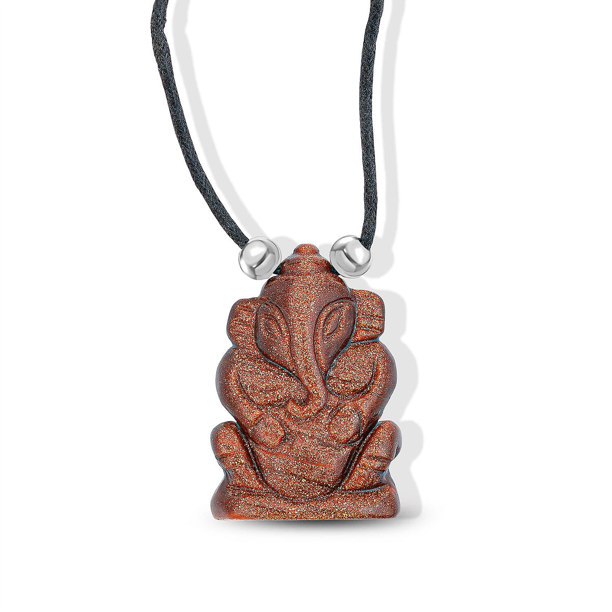 Brown Gold Stone 109.00 ctw 1.5 Carved Genish Necklace (16-19 Inches) in Silvertone