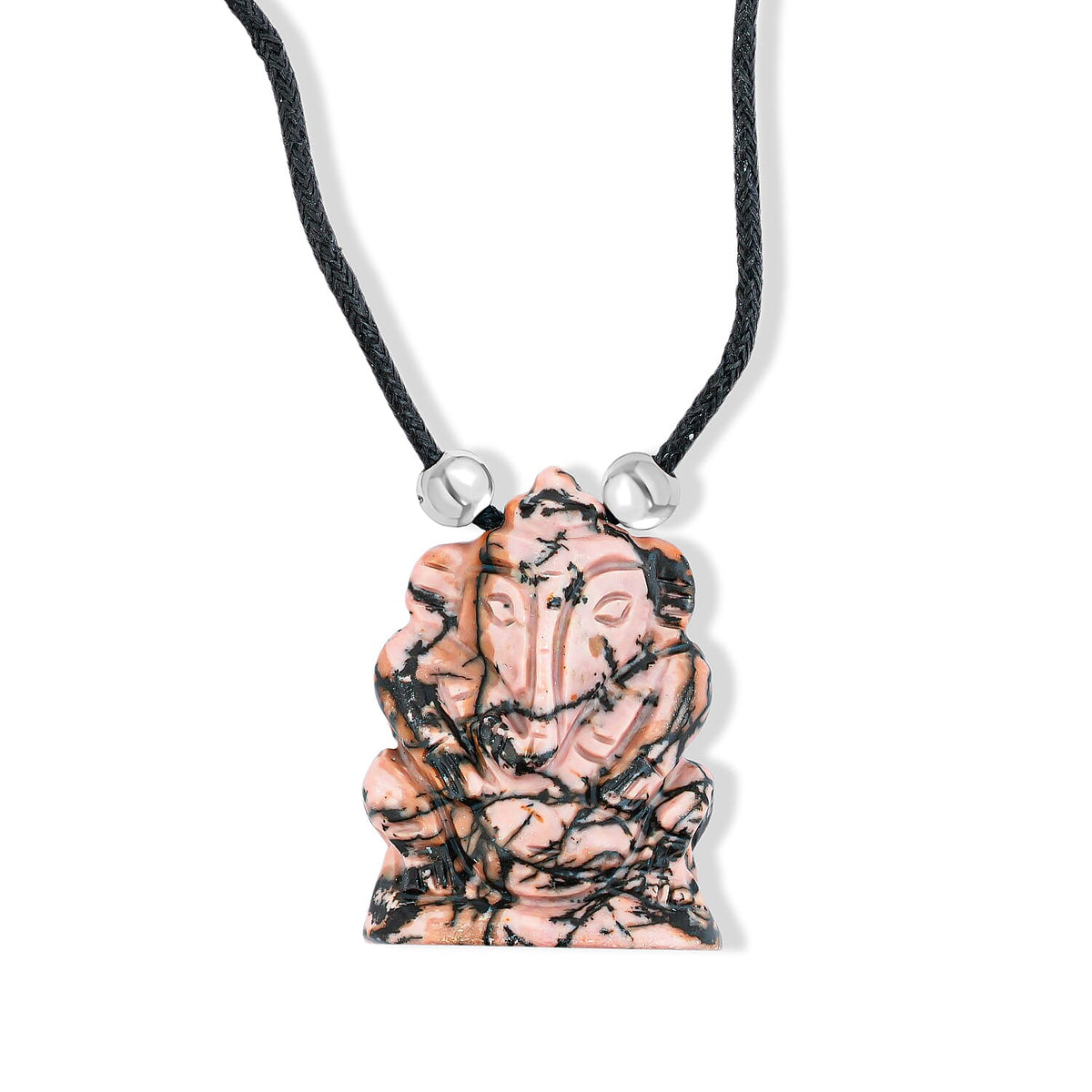 Pink Zebra Jasper 109.00 ctw 1.5 Carved Genish Necklace (16-19 Inches) in Silvertone