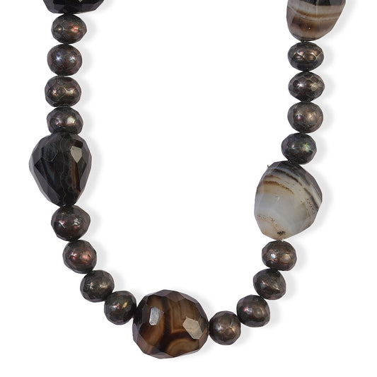 EverTrue Black Lace Agate and Pearl (D) 185.00 ctw Necklace (18 Inches) in Platinum Bond
