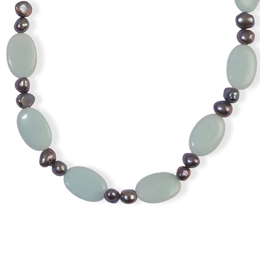 EverTrue Amazonite and Peacock Pearl 125.00 ctw Necklace (18 Inches) in Platinum Bond