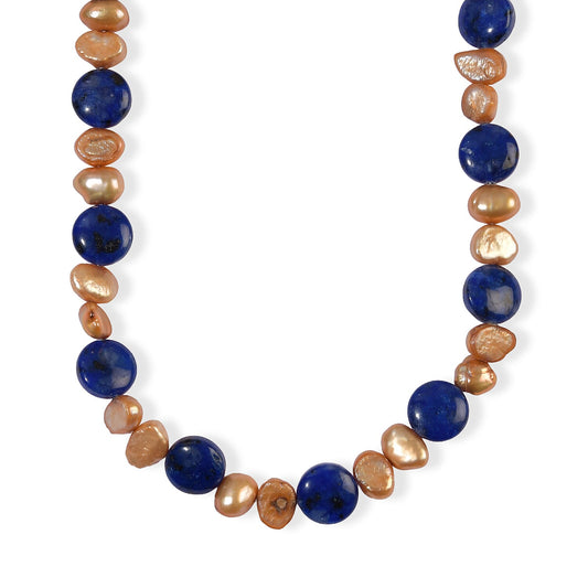 EverTrue Blue Jasper and Yellow Pearl (D) 105.00 ctw Necklace (18 Inches) in Platinum Bond