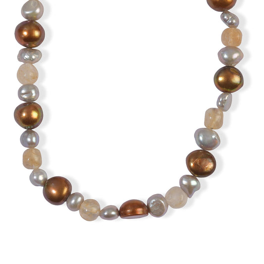 EverTrue Bronze and Grey Pearl (D), Gold Quartz 45.00 ctw Necklace (18 Inches) in Platinum Bond