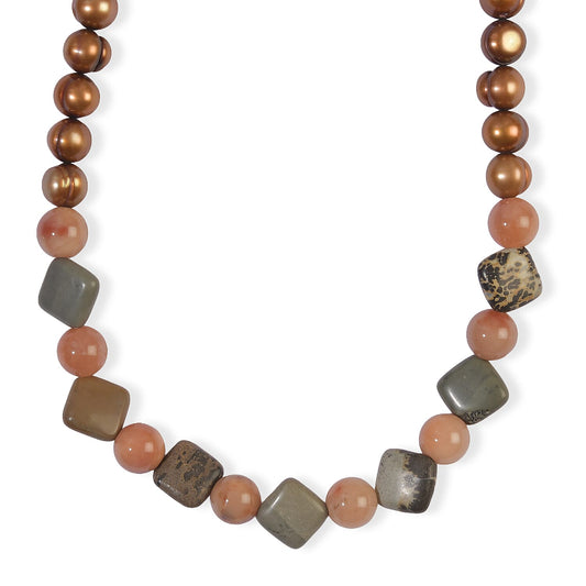 EverTrue Brown Freshwater Pearl and Multi Gemstone 110.00 ctw Necklace (18 Inches) in Platinum Bond