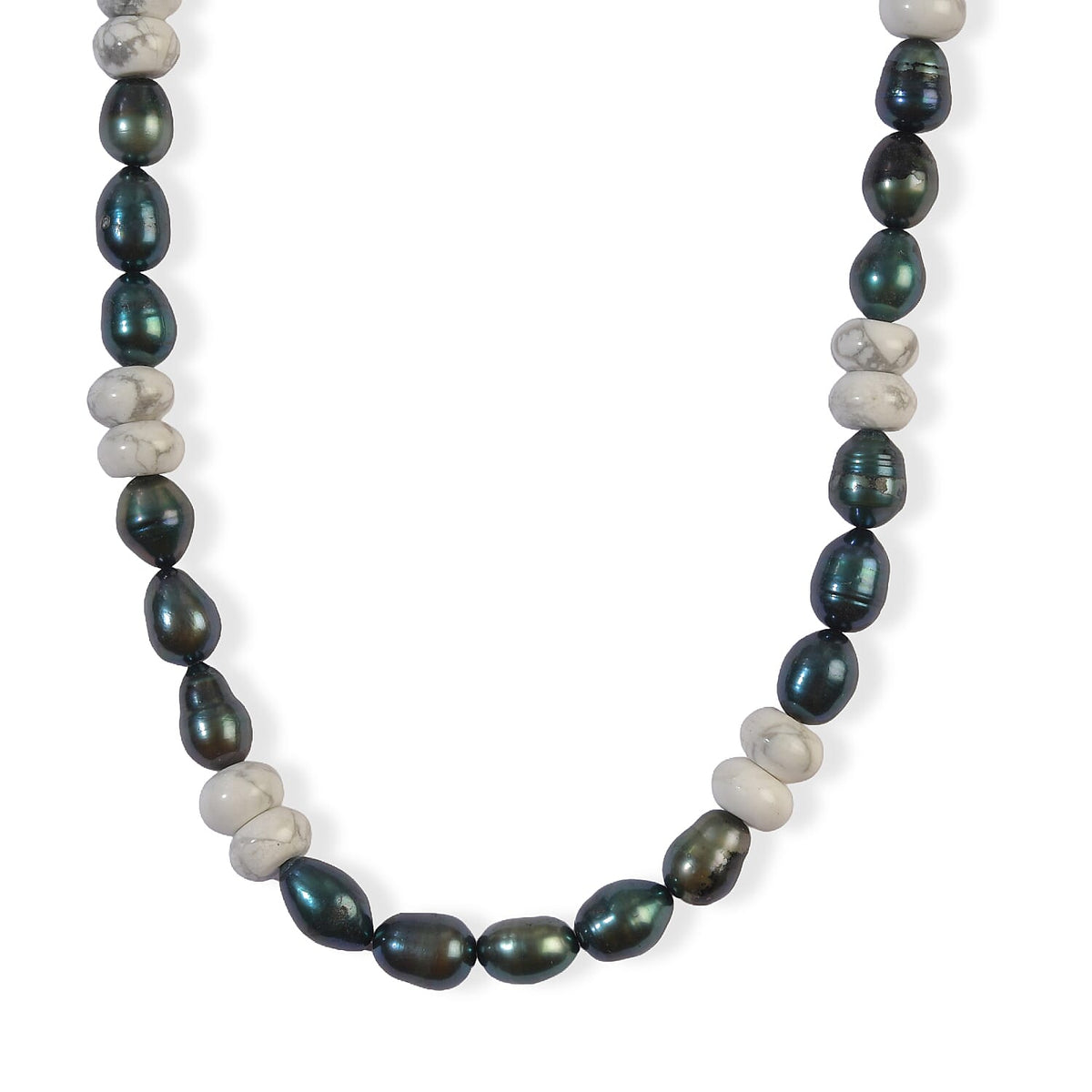 EverTrue White Howlite and Dark Green Pearl (D) 35.00 ctw Necklace (18 Inches) in Platinum Bond