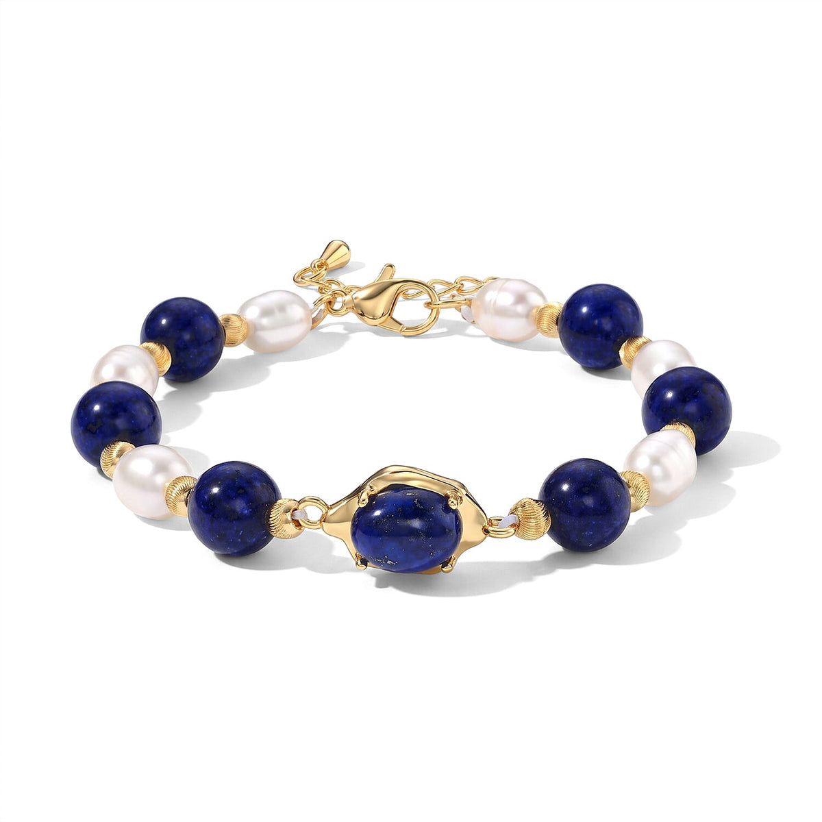 White Freshwater Pearl, African Amethyst 30.00 ctw Beaded Bracelet in Goldtone (7-9In)