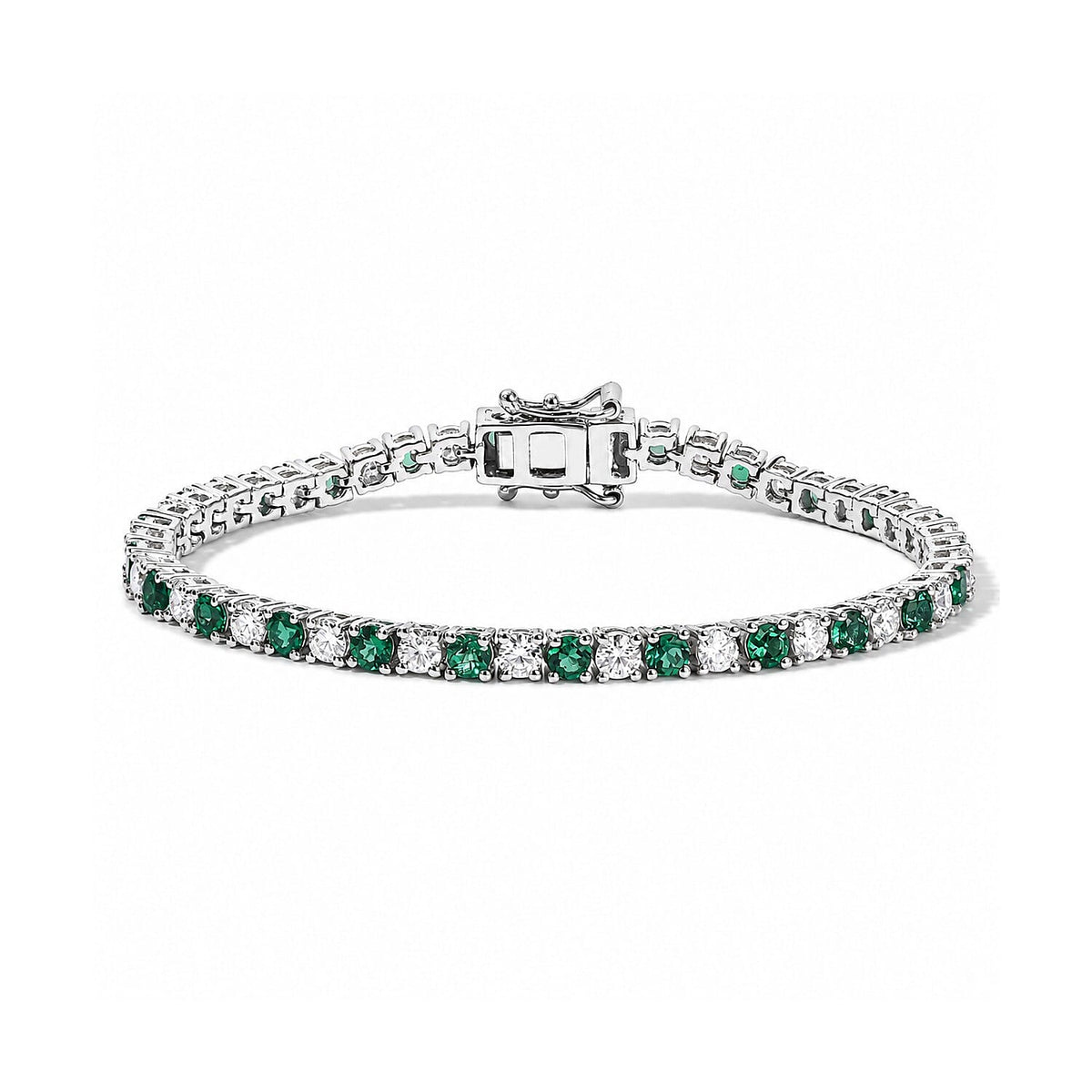 EverTrue Lab Grown Emerald and Moissanite 5.25 ctw Cluster Bracelet in Platinum Bond (6.50 In)