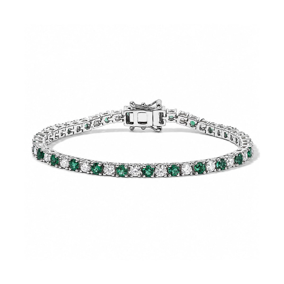 EverTrue Lab Grown Emerald and Moissanite 5.25 ctw Cluster Bracelet in Platinum Bond (6.50 In)