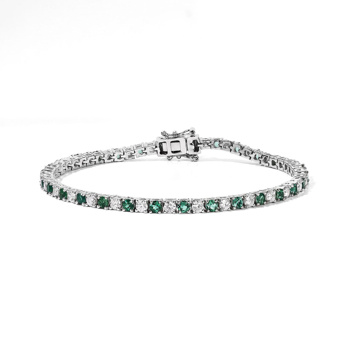 EverTrue Lab Grown Emerald and Moissanite 5.25 ctw Cluster Bracelet in Platinum Bond (6.50 In)