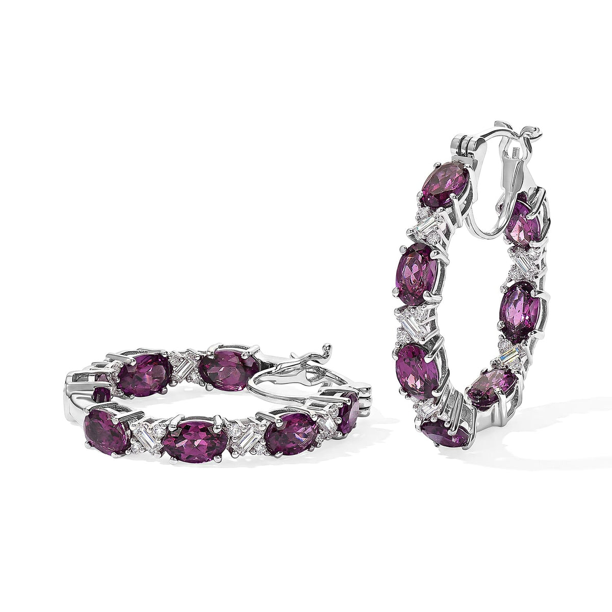 D''Joy Premium Chrome Diopside, Moissanite Hoop Earrings in Rhodium Over Sterling Silver 7.90 ctw