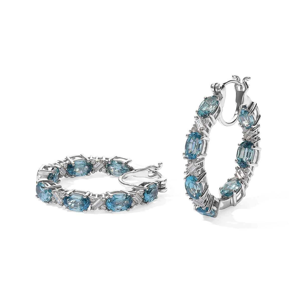 D''Joy Premium Chrome Diopside, Moissanite Hoop Earrings in Rhodium Over Sterling Silver 7.90 ctw