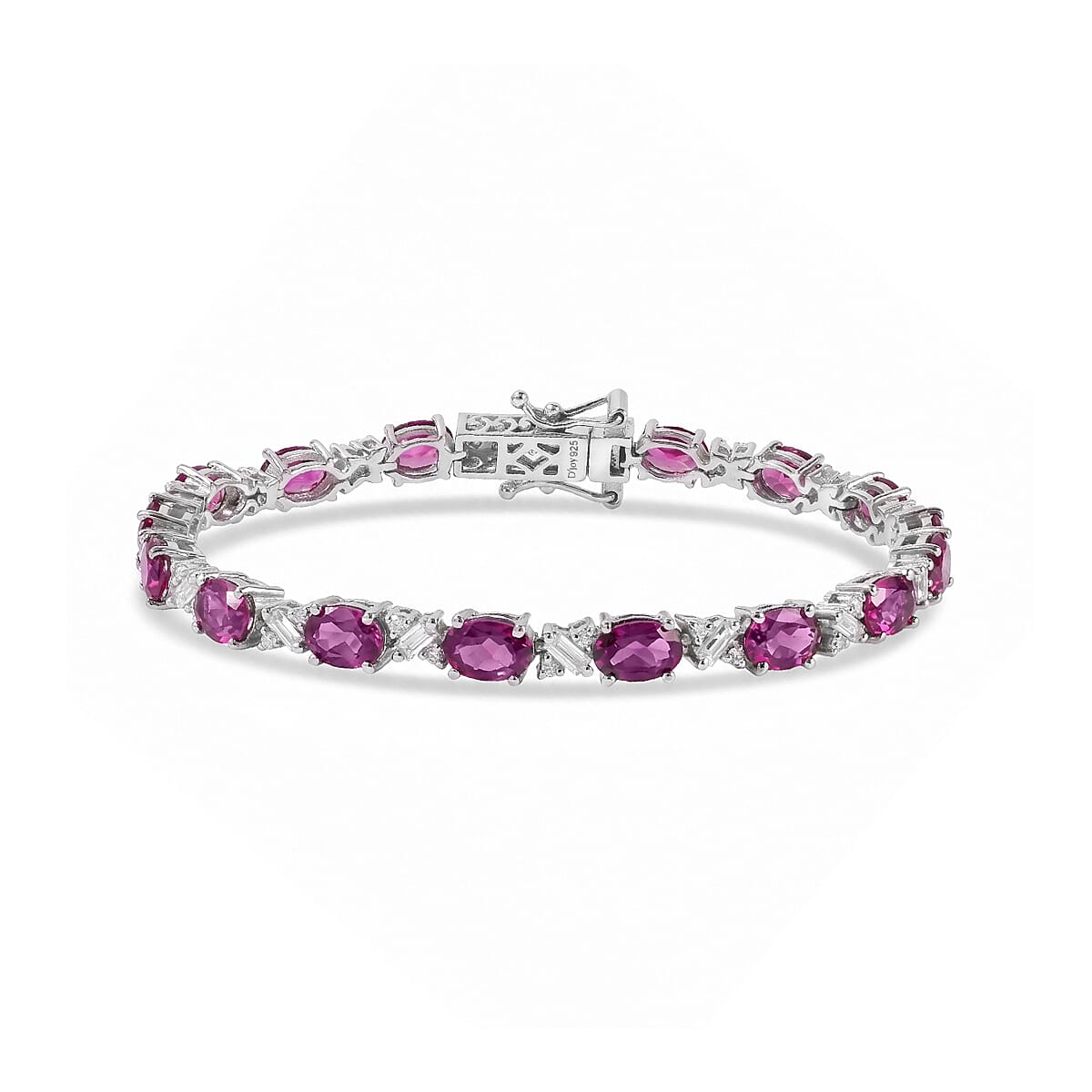 D''Joy Blue Zircon , Moissanite Line Bracelet 1 Row (Size - 8) in Rhodium OverSterling Silver , Silver Wt. 11 g 11.32 ctw