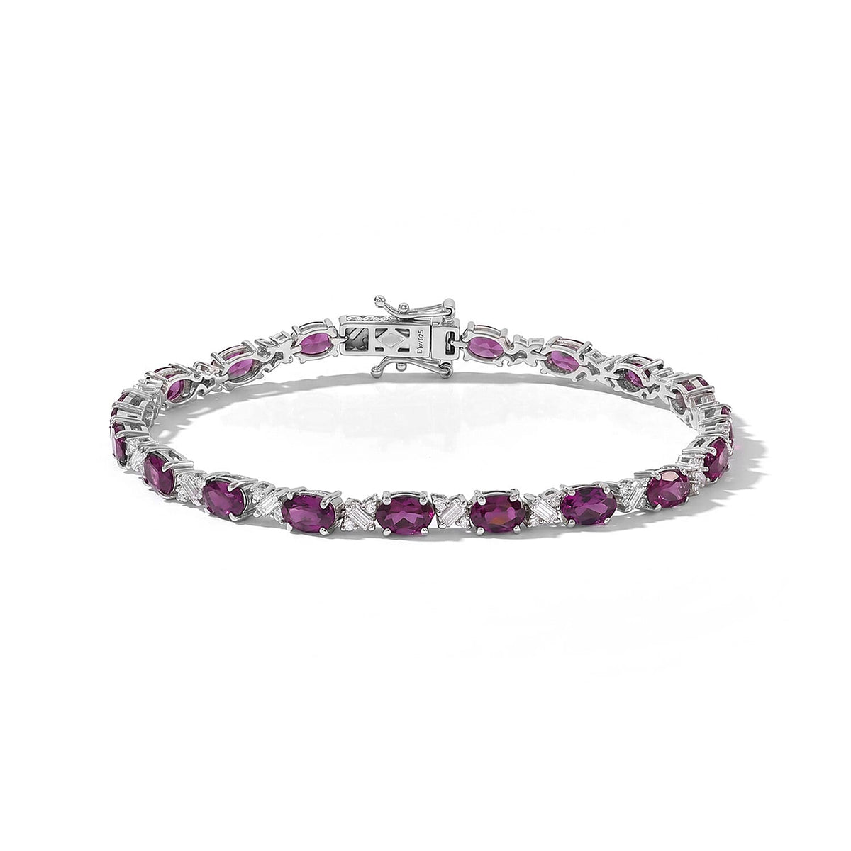 D''Joy Blue Zircon , Moissanite Line Bracelet 1 Row (Size - 8) in Rhodium OverSterling Silver , Silver Wt. 11 g 11.32 ctw