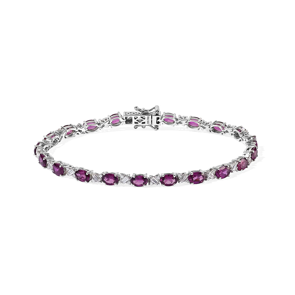 D''Joy Blue Zircon , Moissanite Line Bracelet 1 Row (Size - 8) in Rhodium OverSterling Silver , Silver Wt. 11 g 11.32 ctw