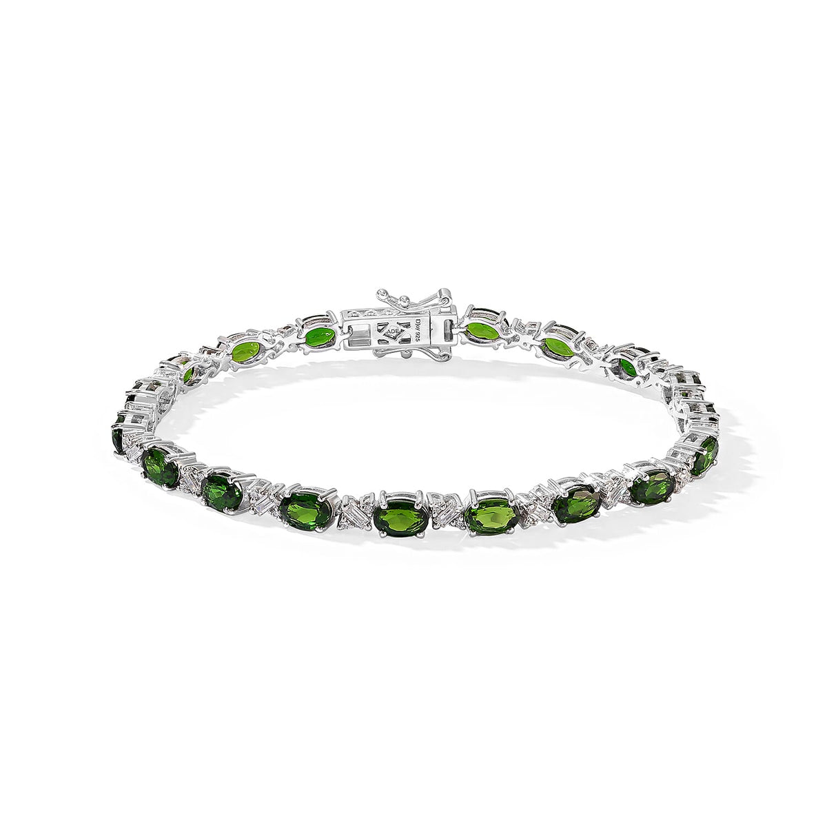 D''Joy Blue Zircon , Moissanite Line Bracelet 1 Row (Size - 8) in Rhodium OverSterling Silver , Silver Wt. 11 g 11.32 ctw