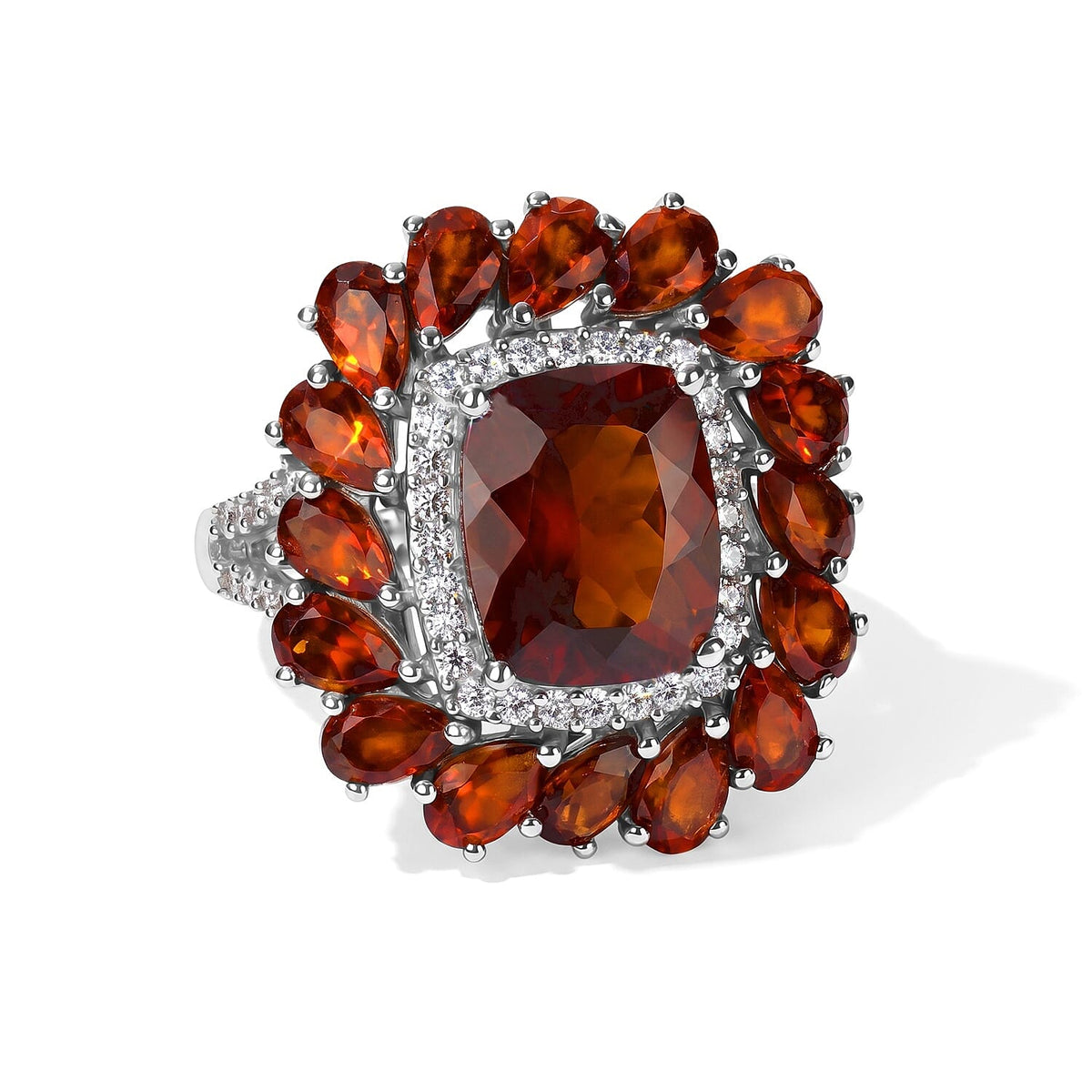 D''Joy Premium Honey Garnet and Moissanite 9.90 ctw Ring in Rhodium Over Sterling Silver (Size 7.0)