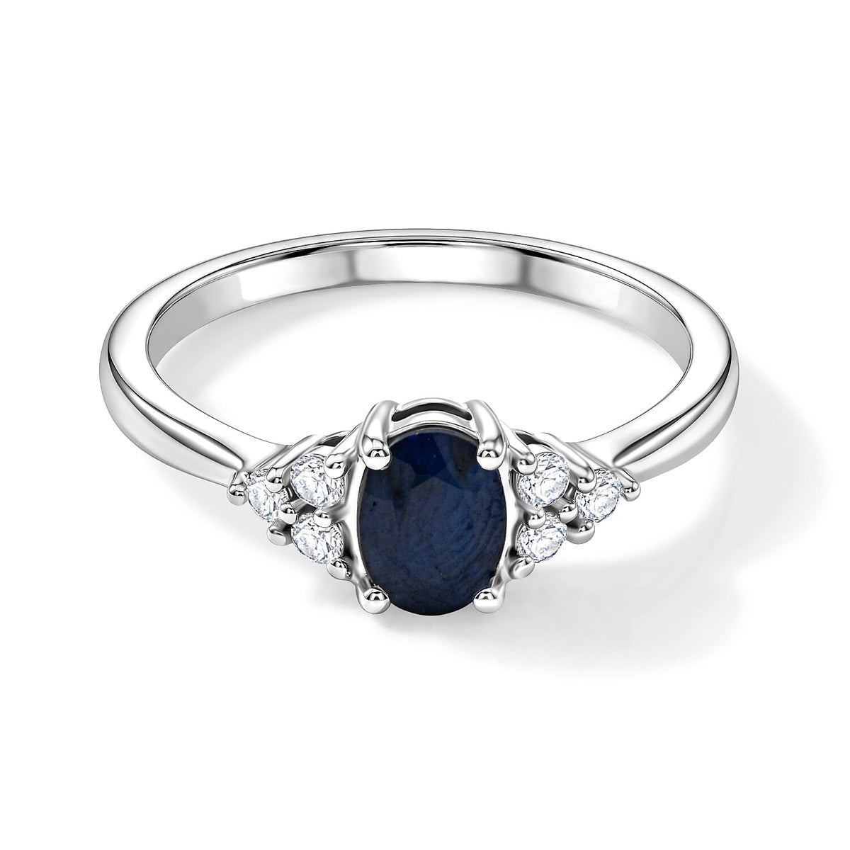 Blue Sapphire, Simulated Diamond Ring in Sterling Silver (Size 8.0) 1.26 ctw