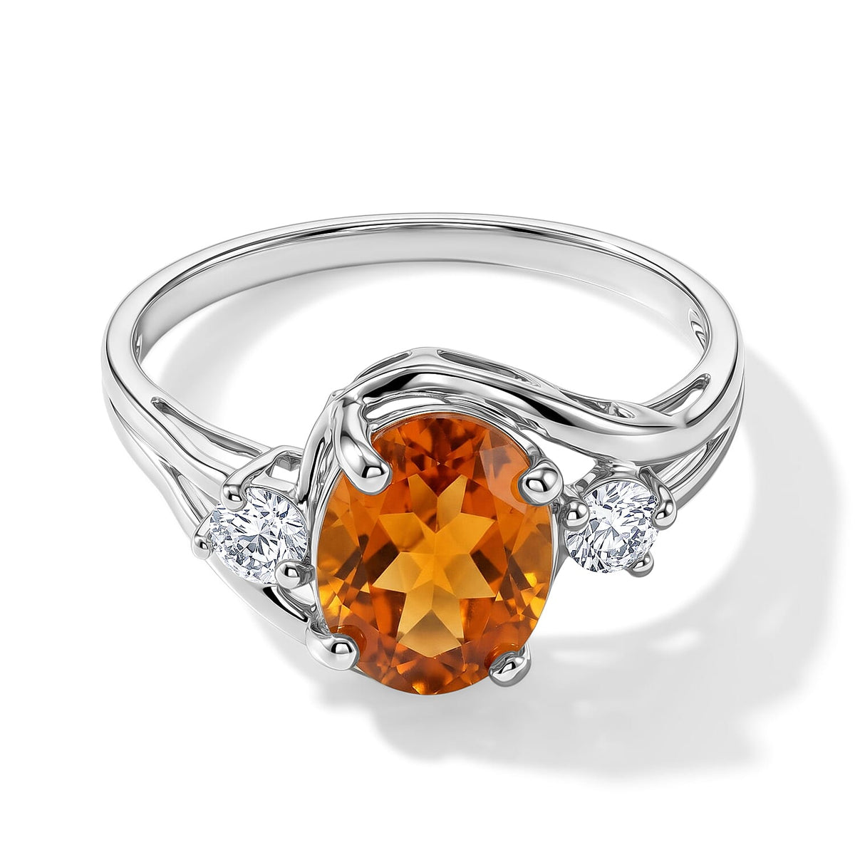Brazilian Citrine, Simulated Diamond Ring in Sterling Silver (Size 7.0) 2.12 ctw