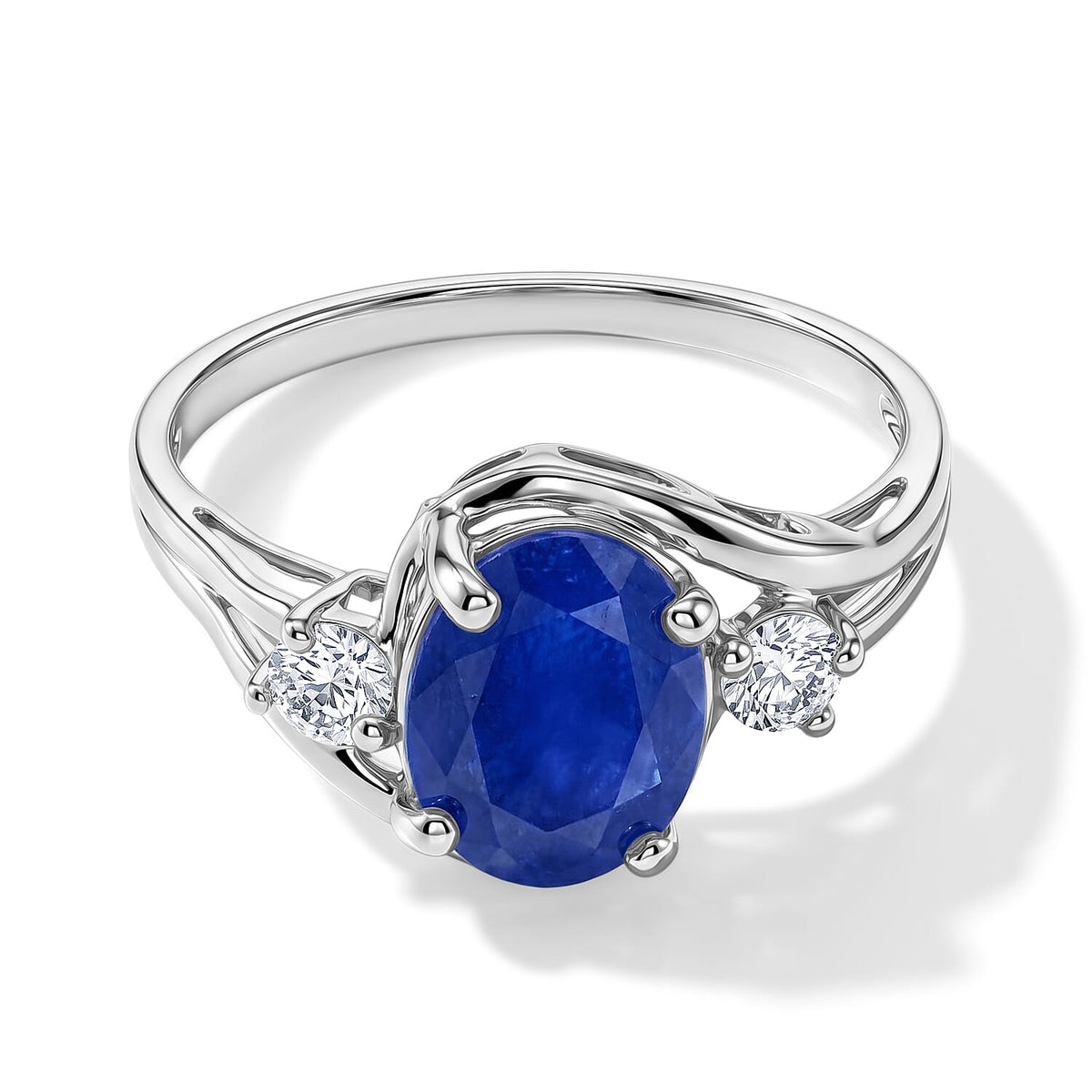 Blue Sapphire, Simulated Diamond Ring in Sterling Silver (Size 7.0) 2.12 ctw