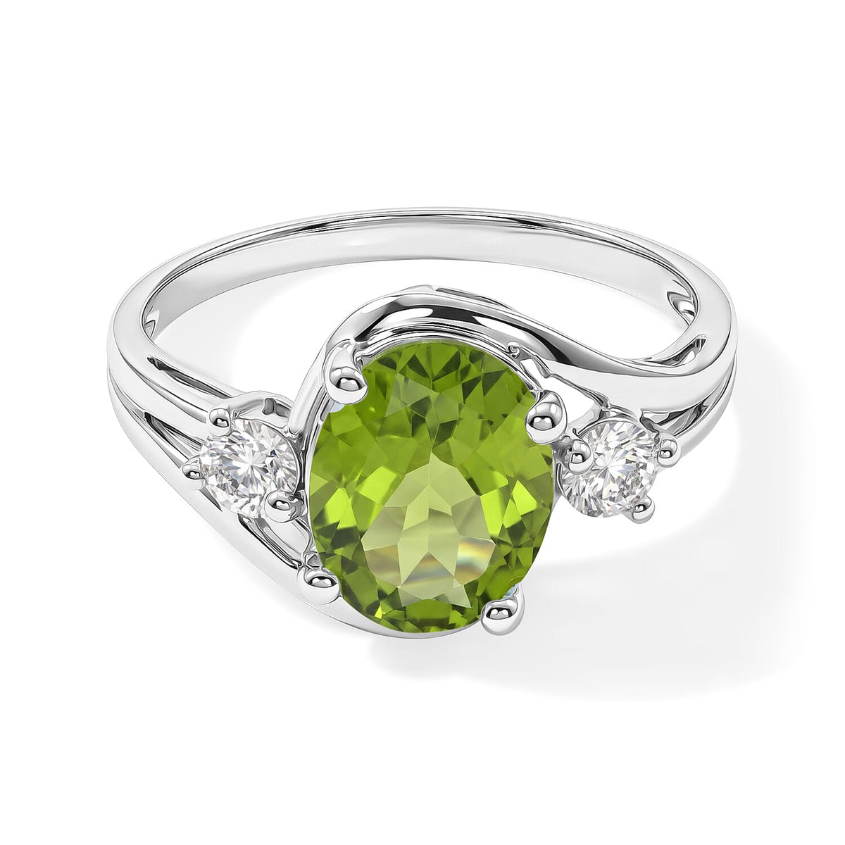 Hebei Peridot, Simulated Diamond Ring in Sterling Silver (Size 10.0) 2.12 ctw
