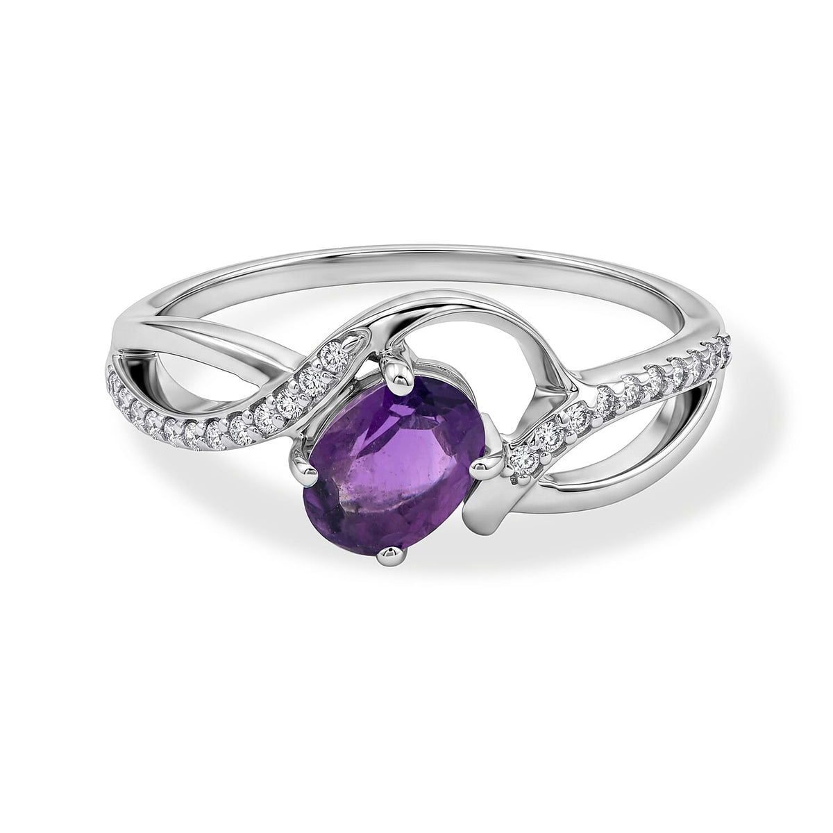 Amethyst, Simulated Diamond Ring in Sterling Silver (Size 7.0) 0.88 ctw