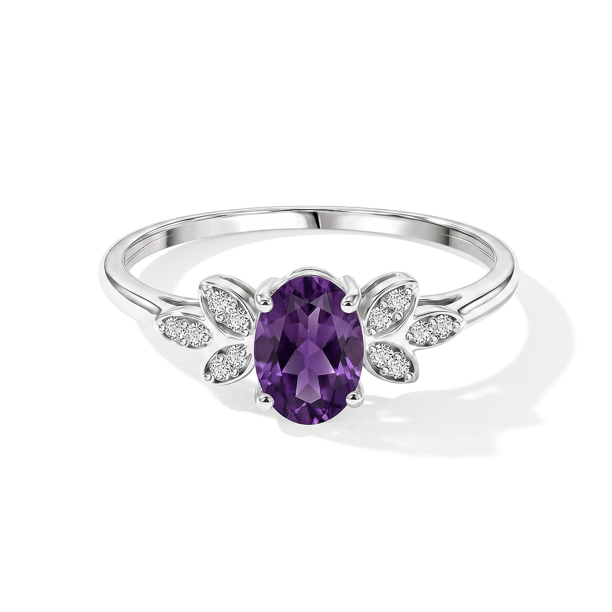 Amethyst, Simulated Diamond Ring in Sterling Silver (Size 7.0) 0.96 ctw