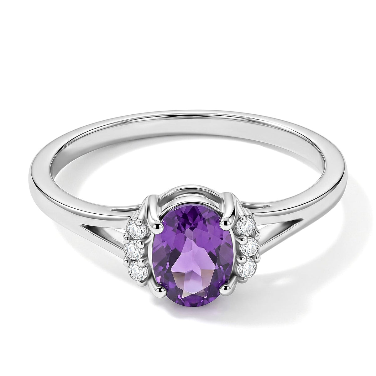 Amethyst, Simulated Diamond Ring in Sterling Silver (Size 7.0) 0.92 ctw