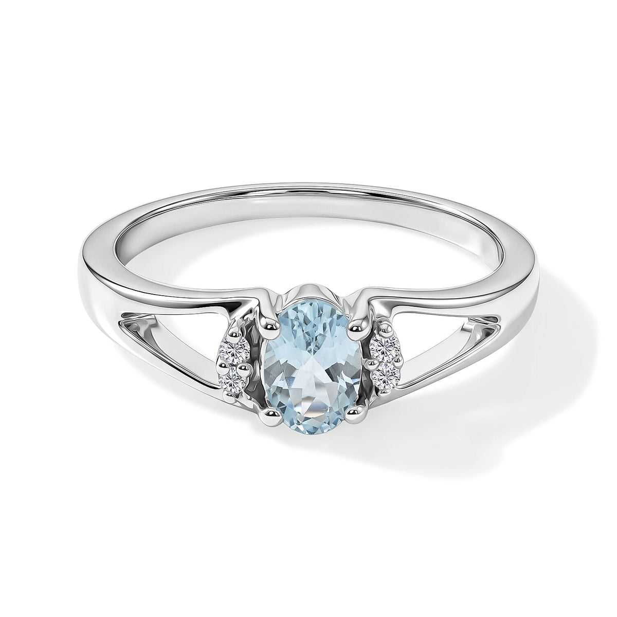Aquamarine, Simulated Diamond Ring in Sterling Silver (Size 7.0) 0.60 ctw