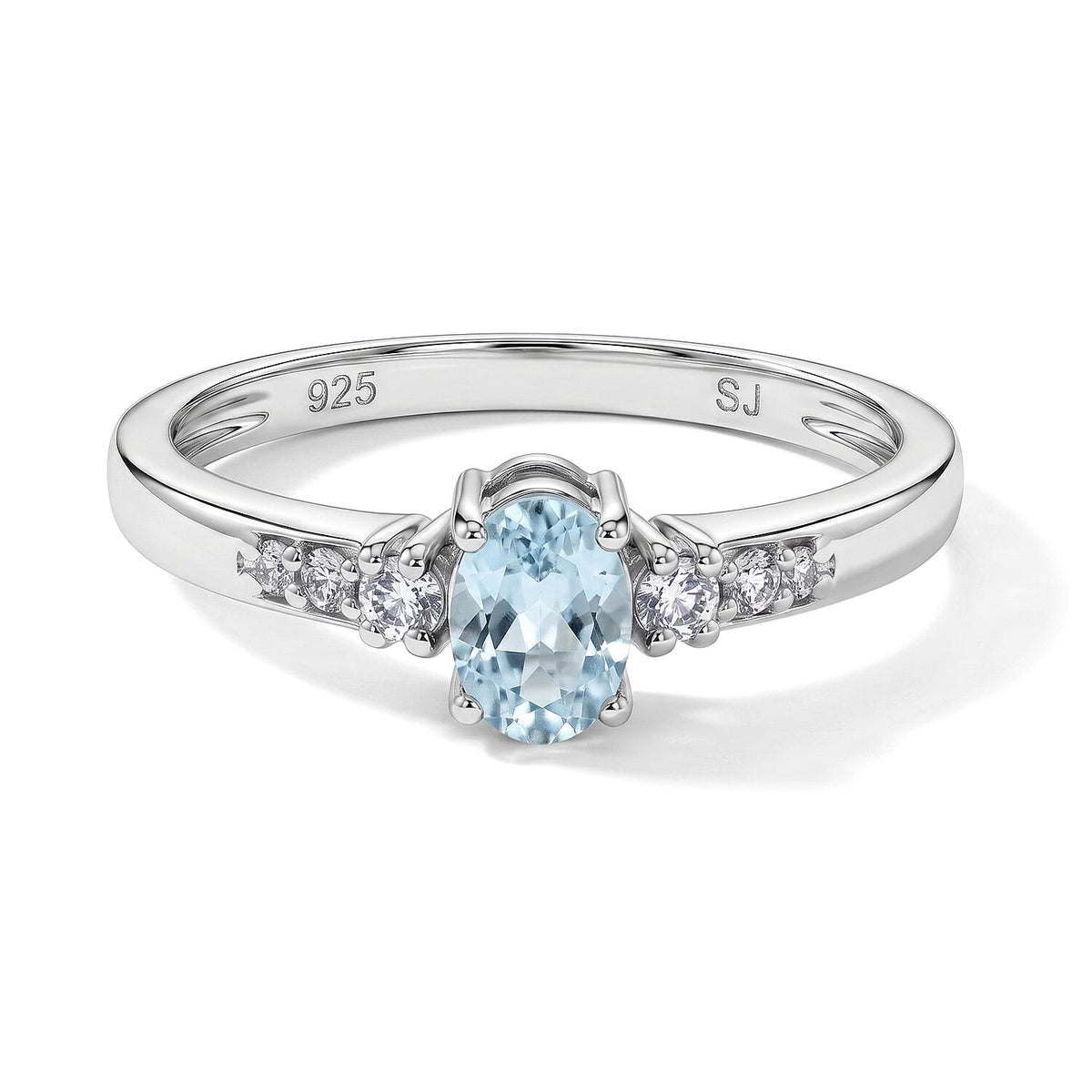 Aquamarine, Simulated Diamond Ring in Sterling Silver (Size 7.0) 0.62 ctw