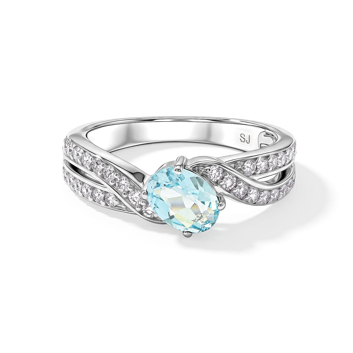 Aquamarine, Simulated Diamond Ring in Sterling Silver (Size 8.0) 1.11 ctw