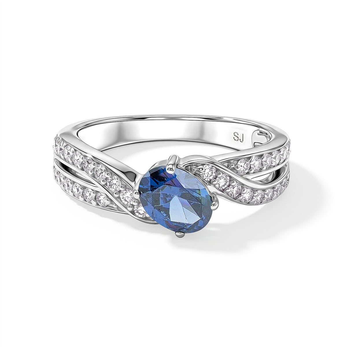 Blue Sapphire, Simulated Diamond Ring in Sterling Silver (Size 7) 1.11 ctw