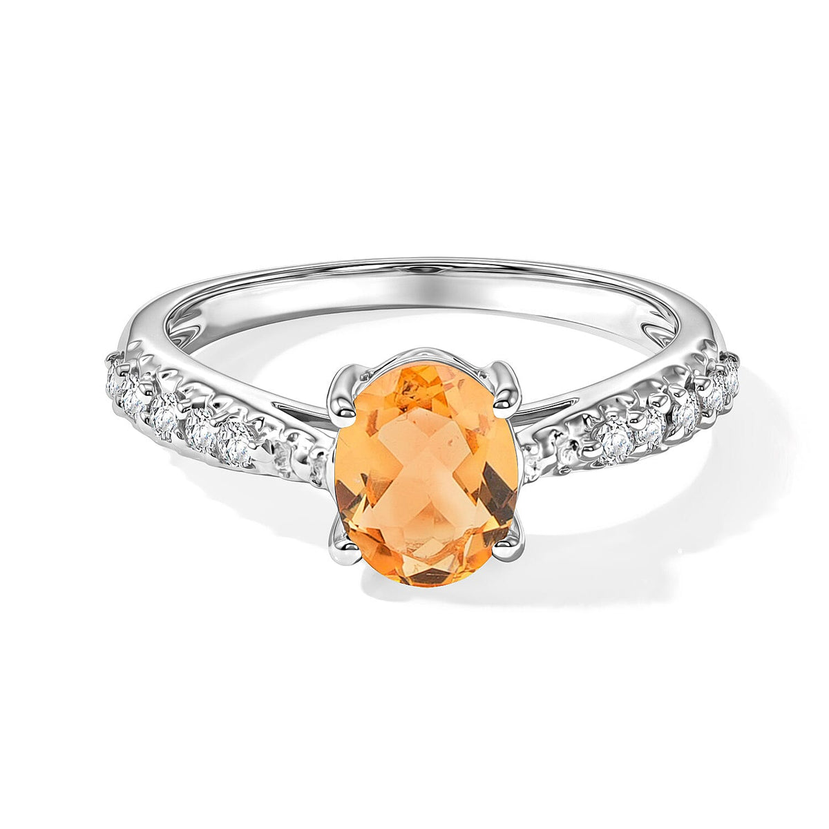 Brazilian Citrine, Simulated Diamond Ring in Sterling Silver (Size 7.0) 1.32 ctw
