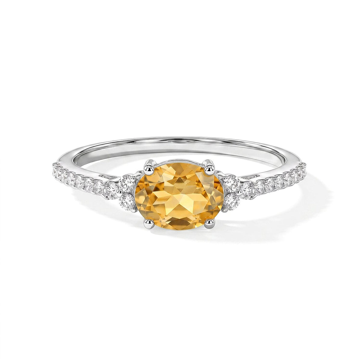 Brazilian Citrine, Simulated Diamond Ring in Sterling Silver (Size 7.0) 1.10 ctw