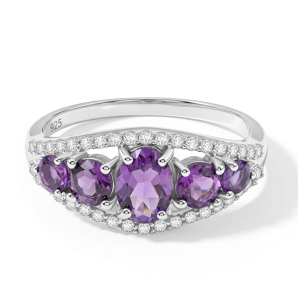 Amethyst, Simulated Diamond Ring in Sterling Silver (Size 8.0) 2.00 ctw