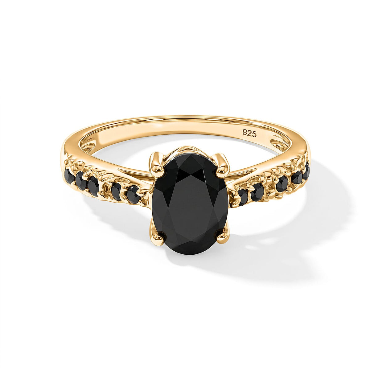 Black Agate Ring in 14K YG Over Sterling Silver (Size 7.0) 1.55 ctw