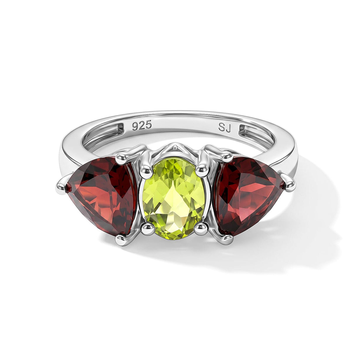 Hebei Peridot, Mozambique Garnet Ring in Sterling Silver (Size 6.0) 2.90 ctw