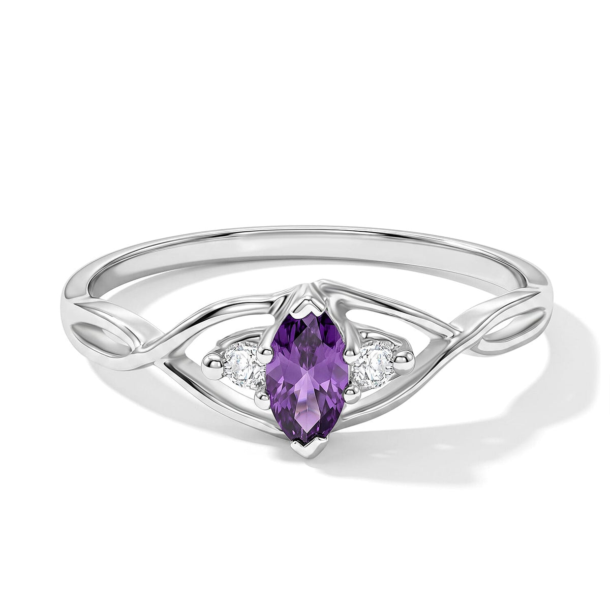 Amethyst, Simulated Diamond Ring in Sterling Silver (Size 7.0) 0.40 ctw